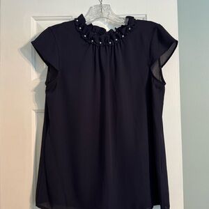 Karl Lagerfeld Black Ruffled Blouse with Pearl Accents